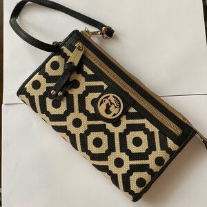 Spartina clutch natural linen genuine leather